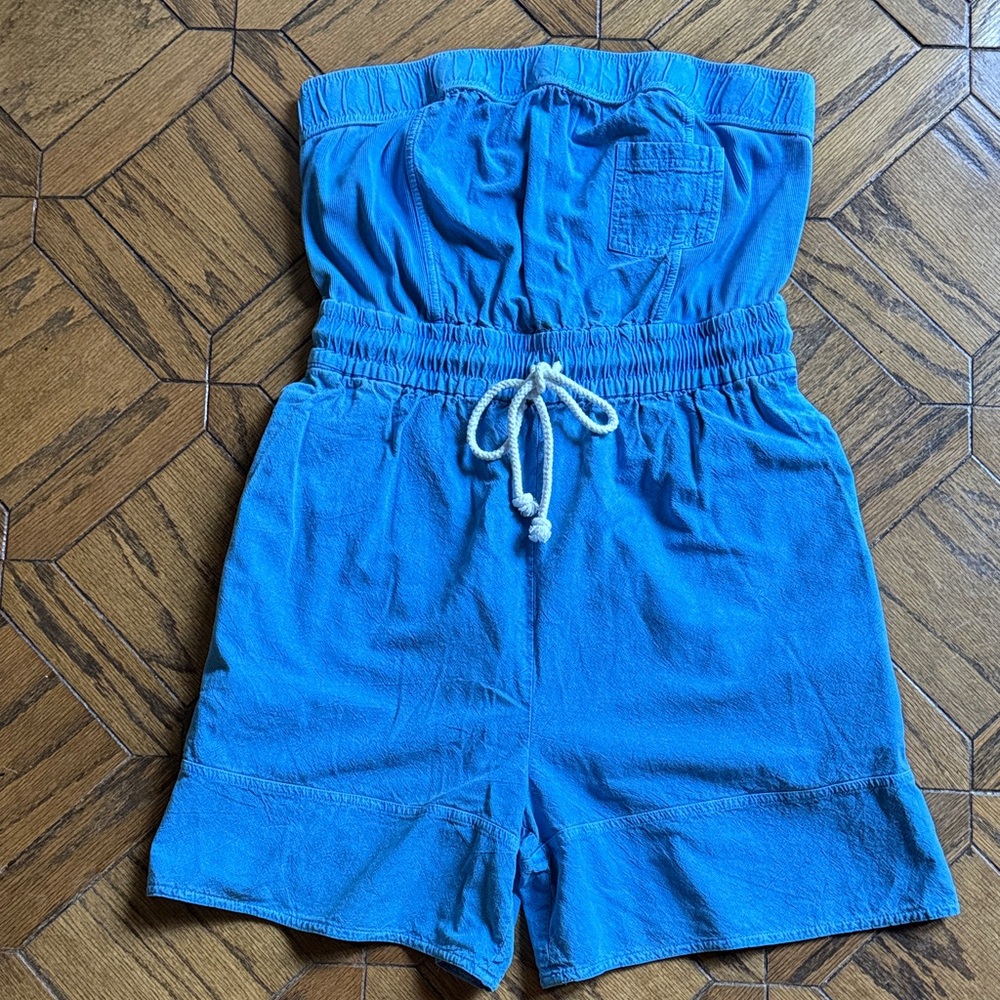 Free People Denim Blue Strapless Playsuit